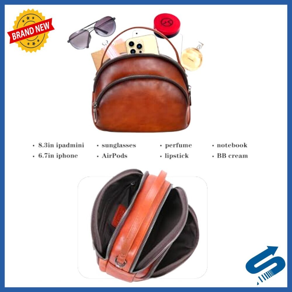Genuine Leather Crossbody Bag with Multi-Pockets Adjustable Straps - Picture 6 of 7